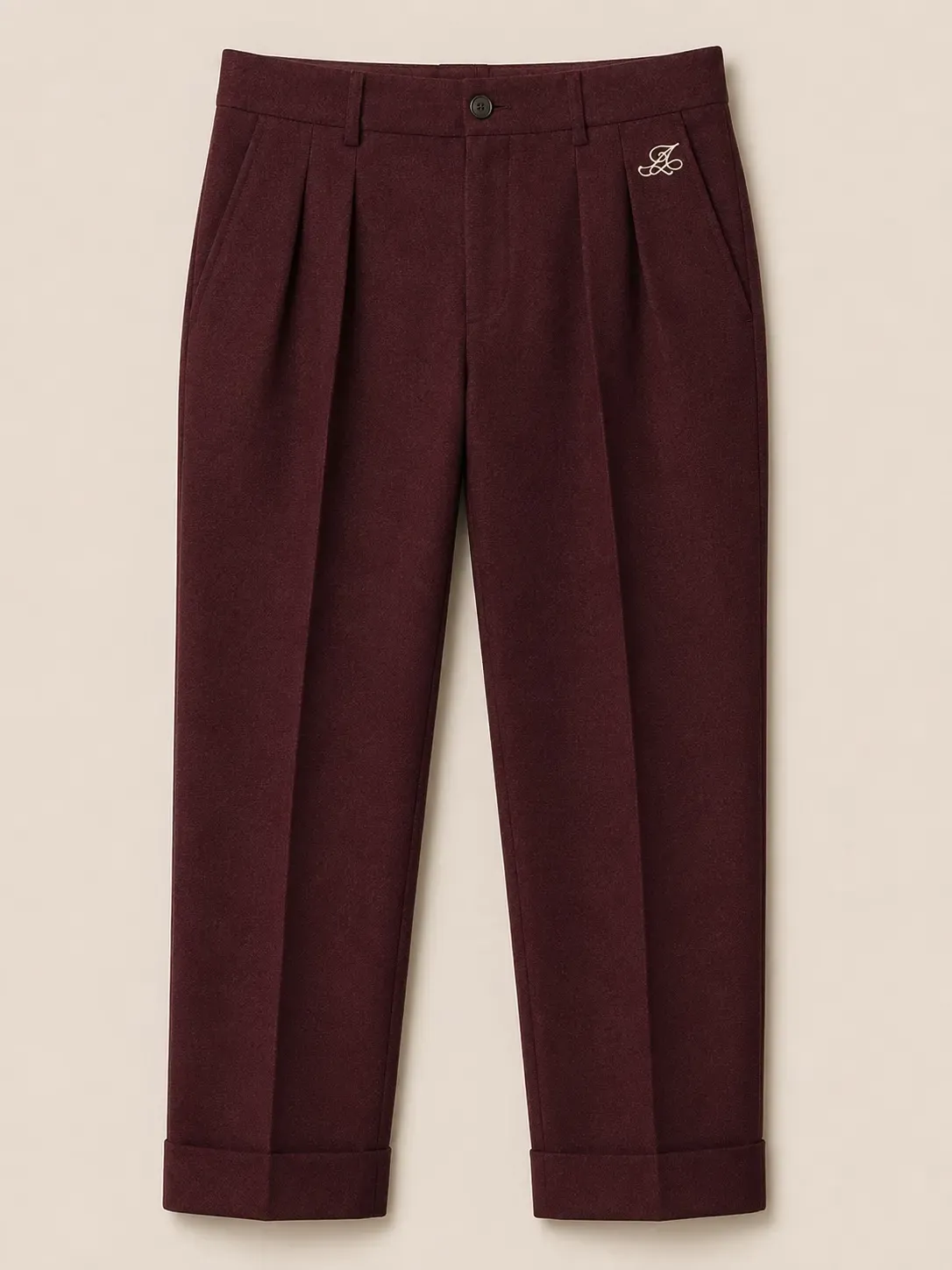 Alostro Tailored Pleated Pants — Burgundy