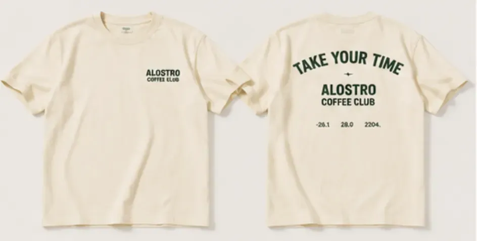 Alostro Coffee Club Casual T-Shirt — Crema / Alostro Green Print