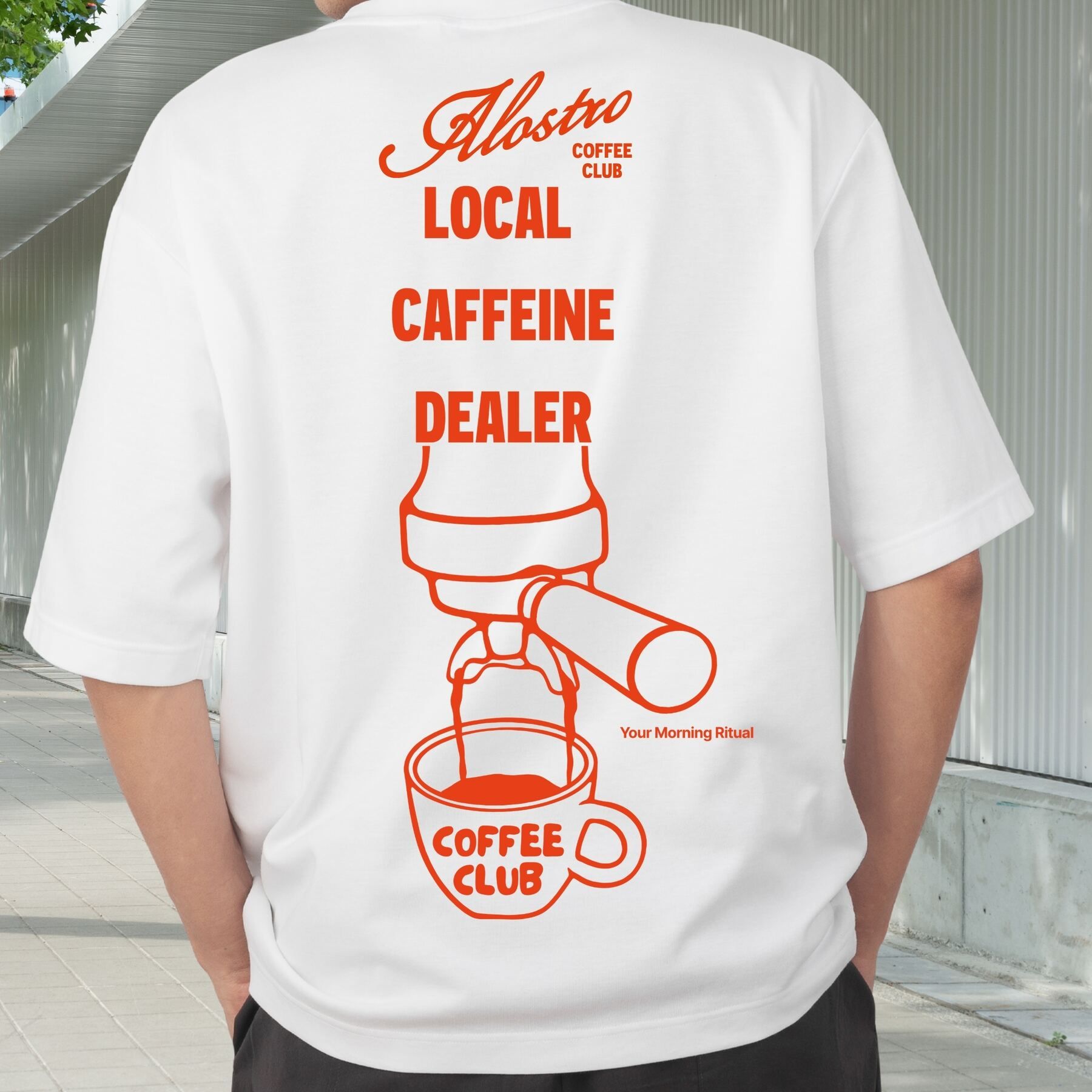 Alostro Local Caffeine Dealer Tee — Crema — Portafilter Pour