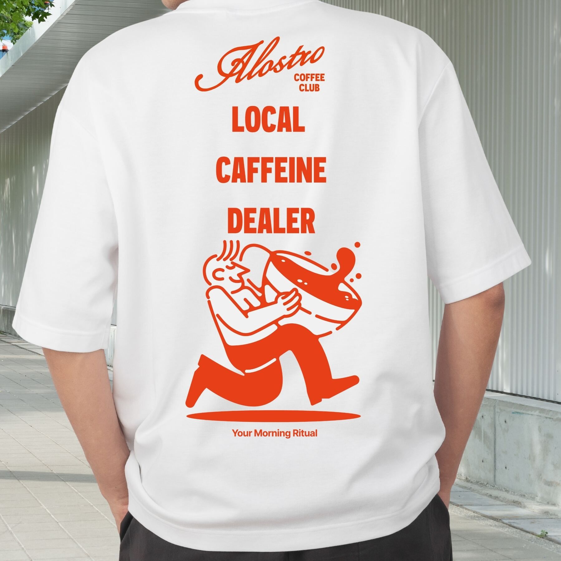 Alostro Local Caffeine Dealer Tee — Crema — Running Barista