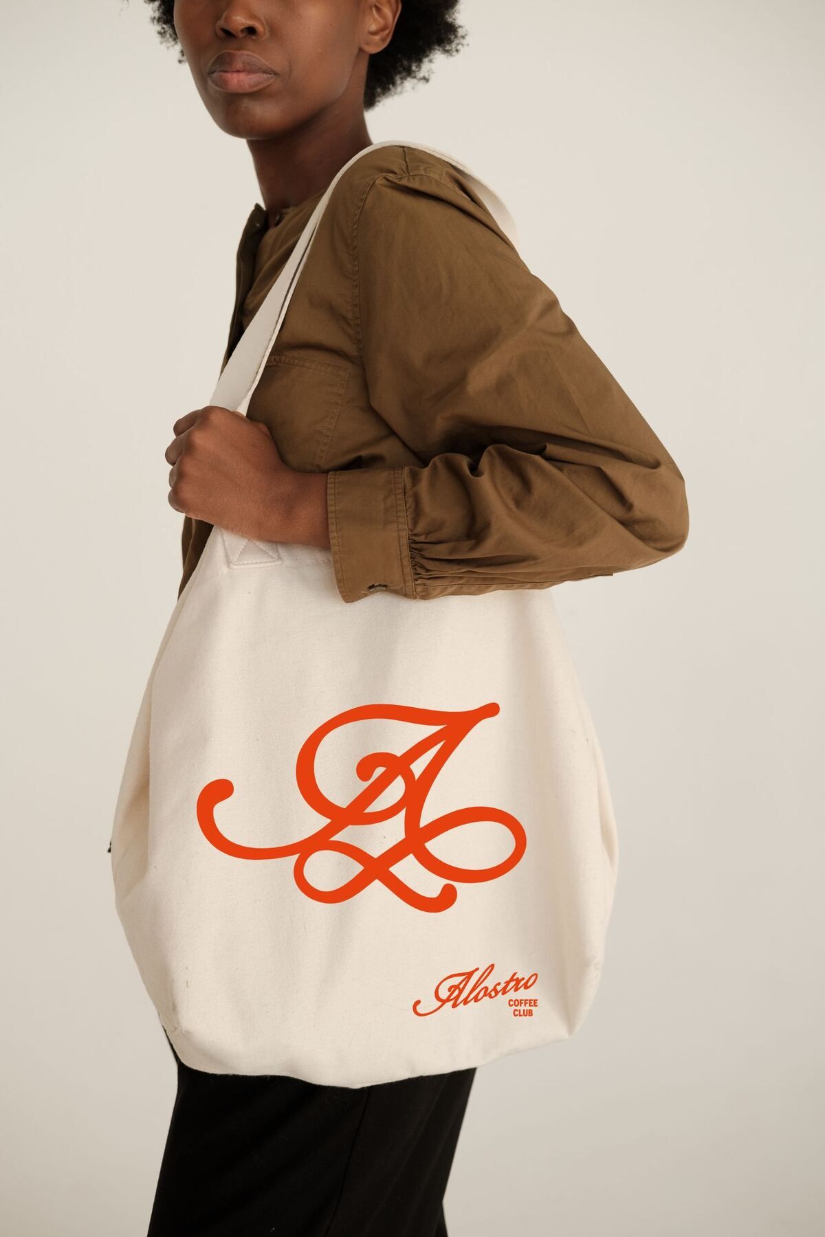 Alostro Coffee Club Tote — Natural — Script Monogram