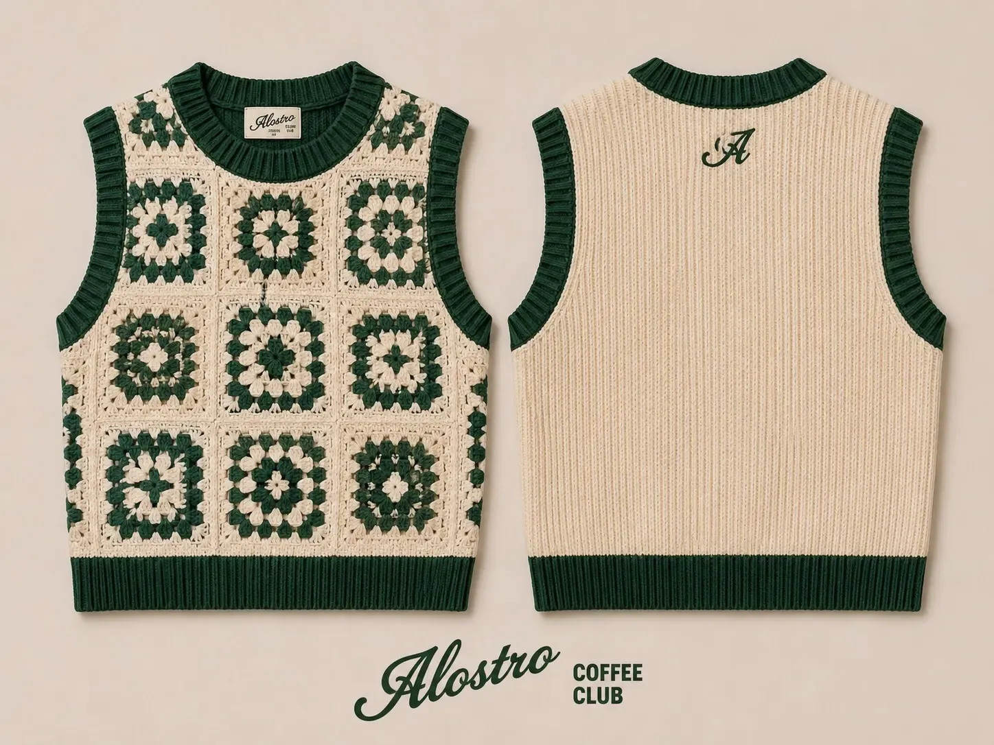 Alostro Ritual Knit Vest — Crema / Forest