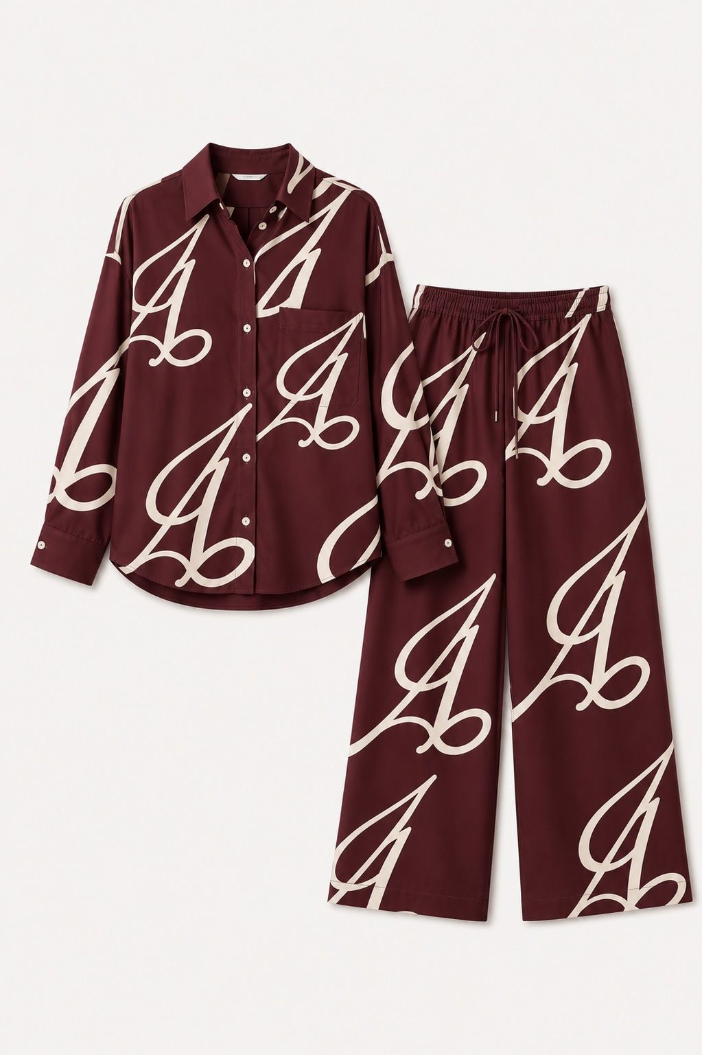 Alostro Monogram Shirt & Wide Leg Pant Set